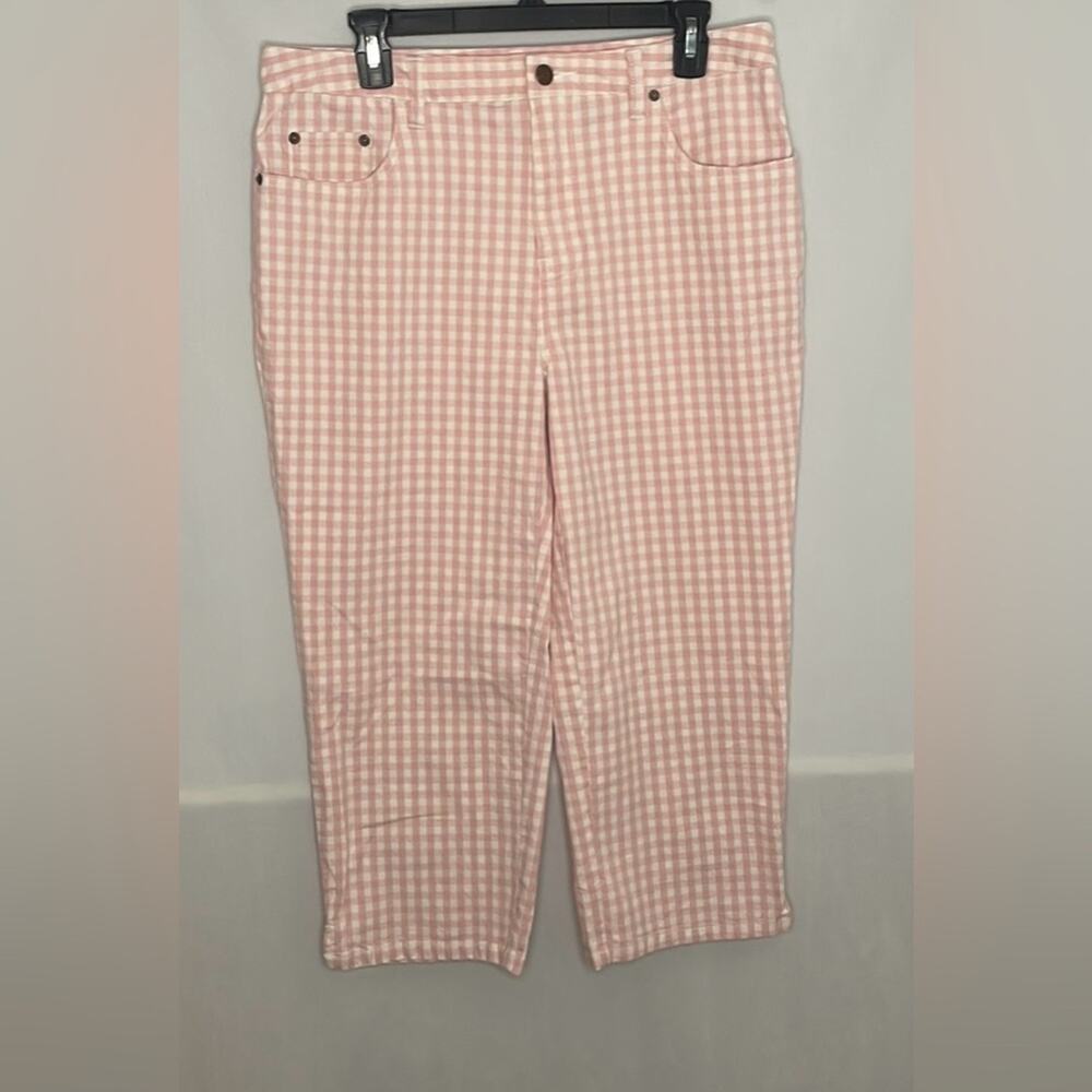 Bill blass jeans pink and white gingham cropped pants